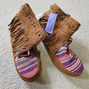 Studded Fringe Moccasin Style Booties